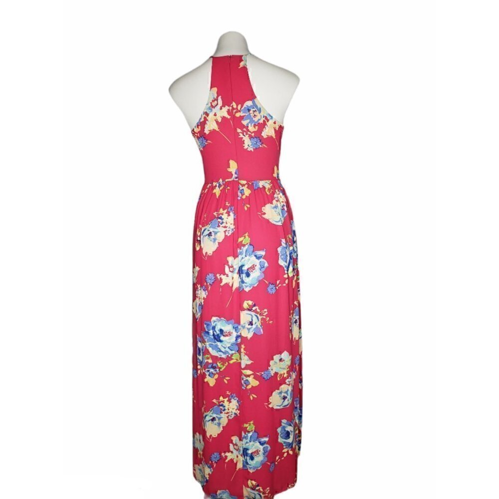 Everly Pink Floral Halter Maxi Dress Boho Summer Vacation Small - Picture 3 of 6
